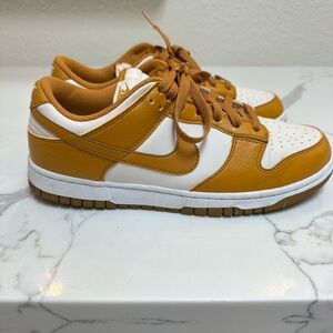 NIKE DUNK LOW GOLD AND WHITE- SIZE 9.5